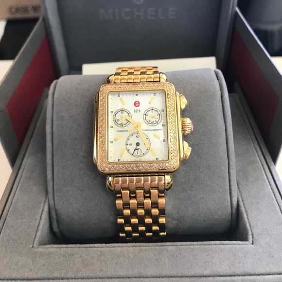 Michele Deco Gold Diamond Watch - with Box - Picture 1 of 4